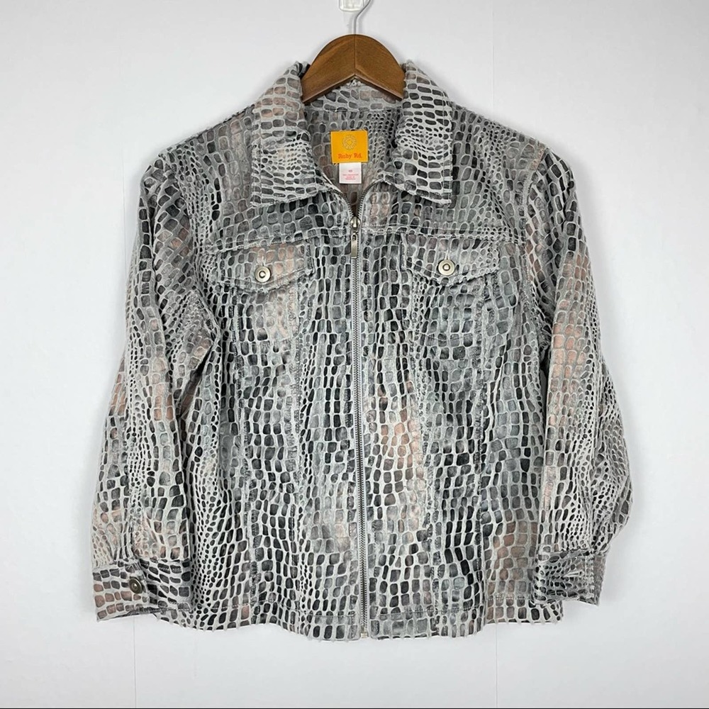 Ruby Rd. | Gray Faux Fur Reptile Print Short Zipper Jacket